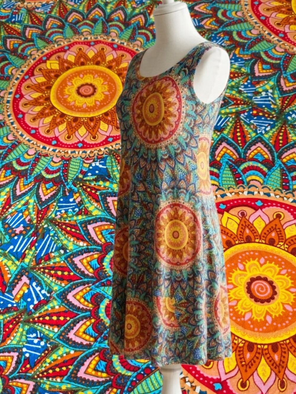 WEACZZY Boho Mandala Print Sleeveless Mini Dress/Tunic - Summer Dress Size Small
